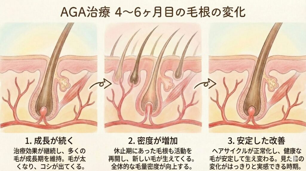 AGA治療4~6ヶ月ヘアサイクルの変化の図